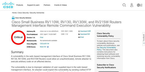 Cisco Small Business Routers Management Interface Remote Command Execution Vulnerability