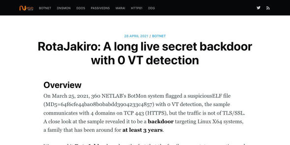 RotaJakiro: A long live secret backdoor with 0 VT detection