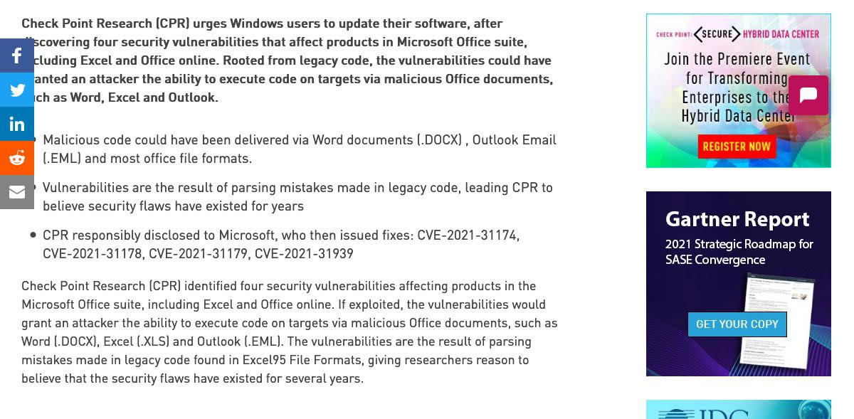 Four Security Vulnerabilities were Found in Microsoft Office - Check Point Software
