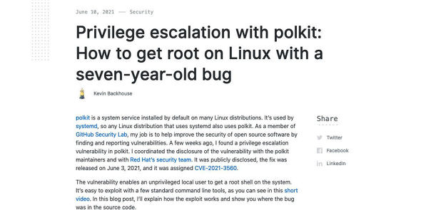 Privilege escalation with polkit: How to get root on Linux with a seven-year-old bug | The GitHub Blog