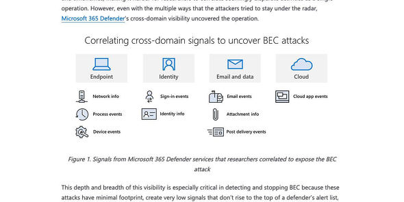 Behind the scenes of business email compromise: Using cross-domain threat data to disrupt a large BEC campaign | Microsoft Security Blog