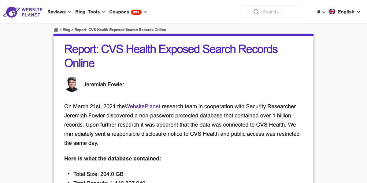 Report: CVS Health Exposed Search Records Online