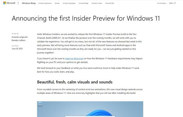 Microsoft Windows 11 Insider Preview（Dev Channel） Build 22000.51