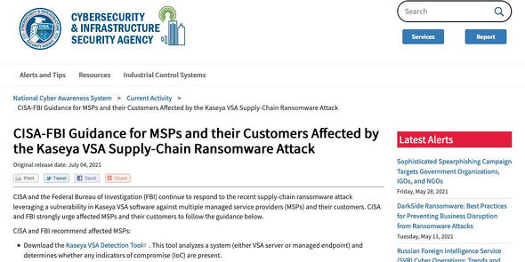 CISA-FBI Guidance for MSPs and their Customers Affected by the Kaseya VSA Supply-Chain Ransomware Attack | CISA