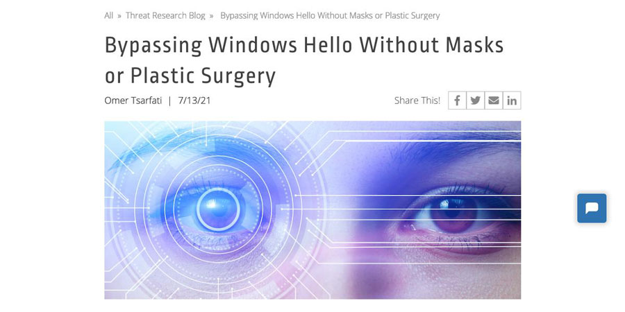 Bypassing Windows Hello Without Masks or Plastic SurgeryioTFWindows Hello̐Ǝ㐫`CyberArkWeby[Wj