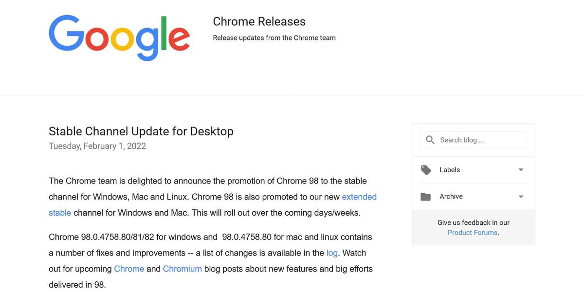 Chrome ReleasesFStable Channel Update for DesktopioTFGooglẽuOj