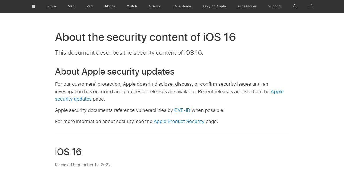 ApplẽZLeB񍐁uAbout the security content of iOS 16vWeby[WgbvioTFWeby[Wj