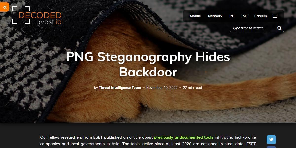 PNG Steganography Hides BackdoorioTFAvast Threat LabsWeby[Wj