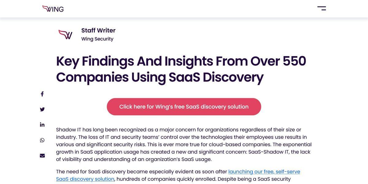 Key Findings And Insights From Over 550 Companies Using SaaS Discovery - Wing SecurityioTFWing SecurityWebTCgj