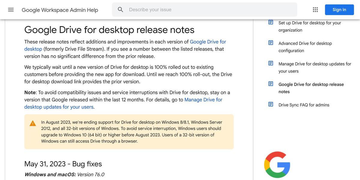 Google Drive is ending support for Windows 8, 8.1, and Windows 10 32-bit