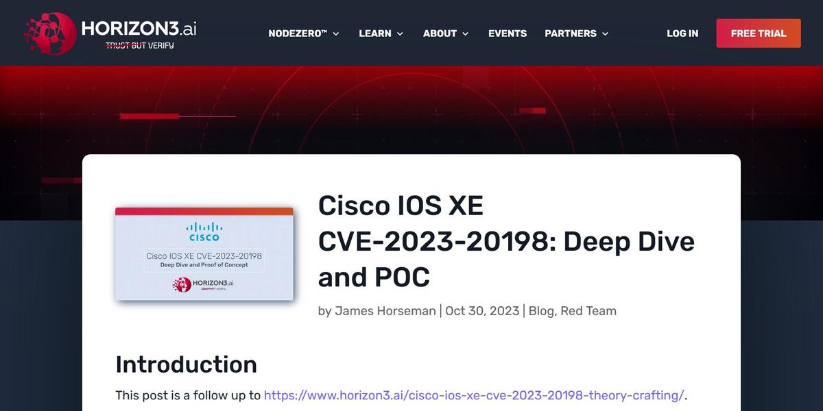 Cisco IOS XEの脆弱性対応は不適切？ Horizon3.aiがPoCを公開