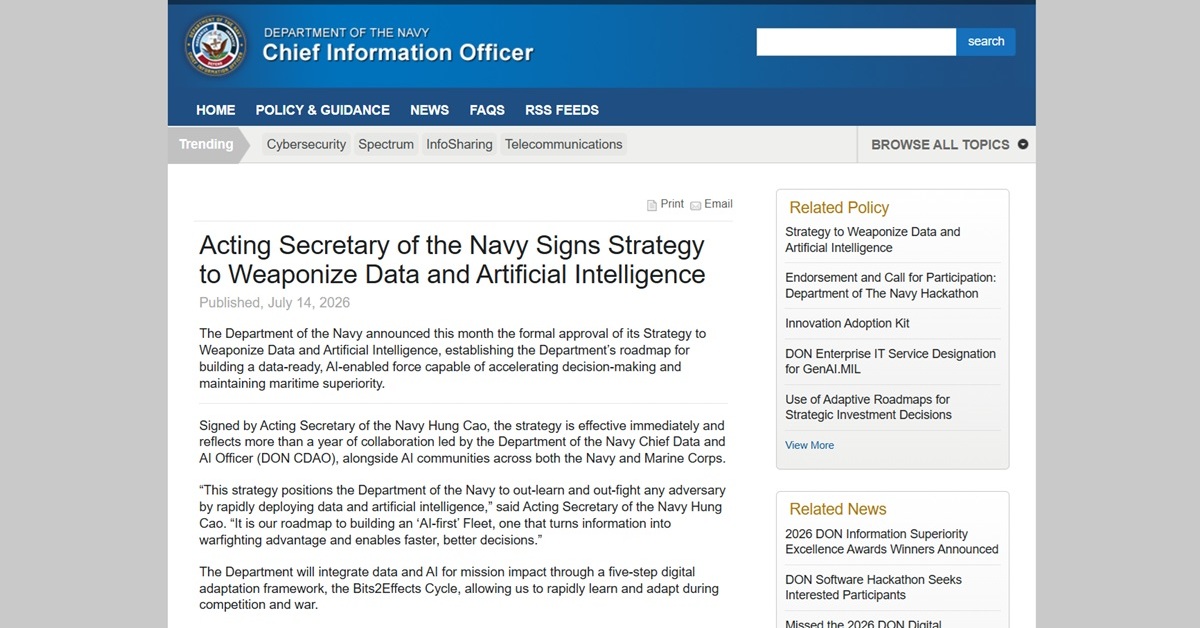 米海軍、データとAIを活用する新戦略を正式承認 現場主導のガバナンスへ転換