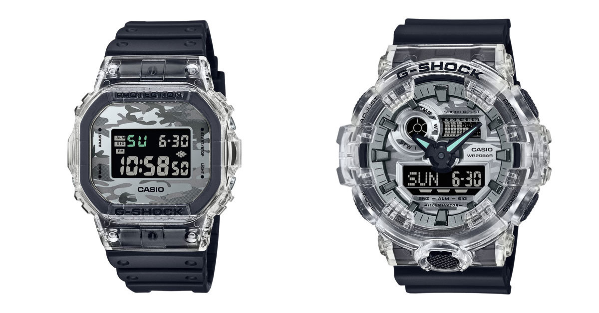 G-SHOCKにカモフラージュ柄・スケルトンベゼルの3モデル モノトーンが 