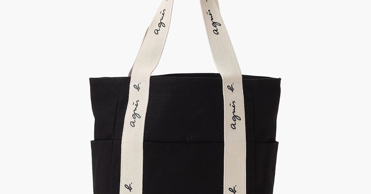 アニエスベー トートバッグ ロゴテープ ナイロン 黒 近年モデル アニエスベー】軽くて使いやすい！ ナイロン ロゴトートバッグ
