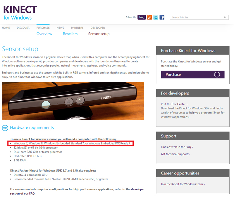 }1@Kinect for Windowsn[hEFAvioTF}CN\tgBwKinect Sensor Setup, Requirements, Supportxj@摜NbNŊg\