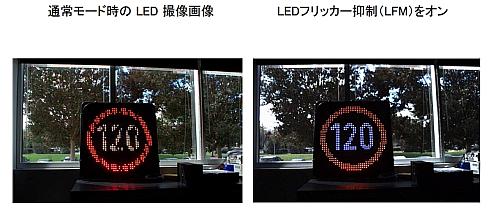 LEDを使った交通標識の撮影のおけるLFM機能の効果