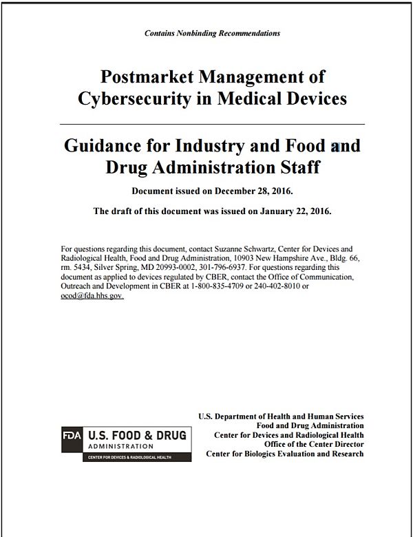 }2@čFDÄË@šǗTCo[ZLeBKChCŏIŁiNbNŊgj oTFFDAuPostmarket Management of@Cybersecurity in Medical Devices: Guidance for Industry and Food and Drug Administration Staffvi2016N1228j