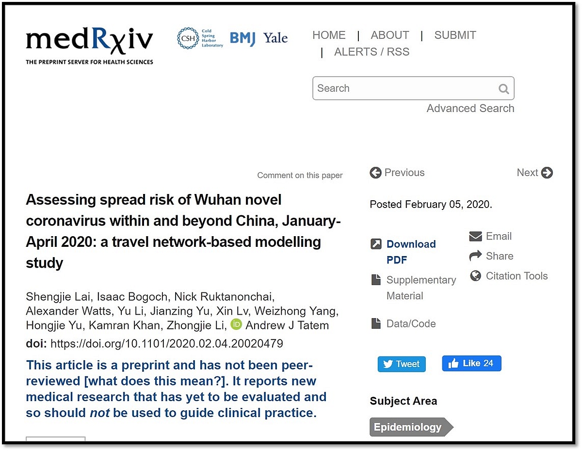 }3@SxiBaiduj̃f[^𗘗pV^RiECXǊg僊XN]iNbNŊgj oTFShengjie Lai et al.uAssessing spread risk of Wuhan novel coronavirus within and beyond China, January-April 2020: a travel network-based modelling studyvi2020N25j