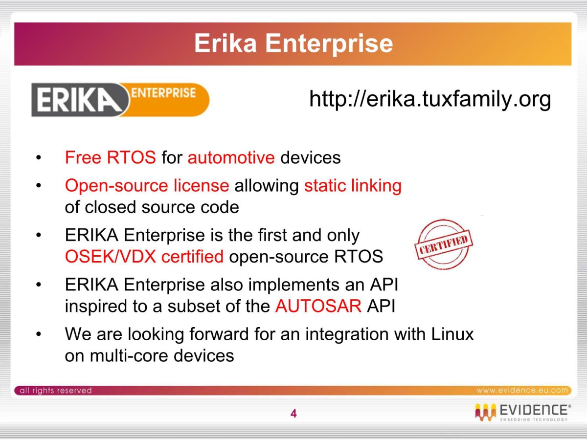 欧州の車載と産業機器でガッチリシェアをつかむRTOS「ERIKA Enterprise」