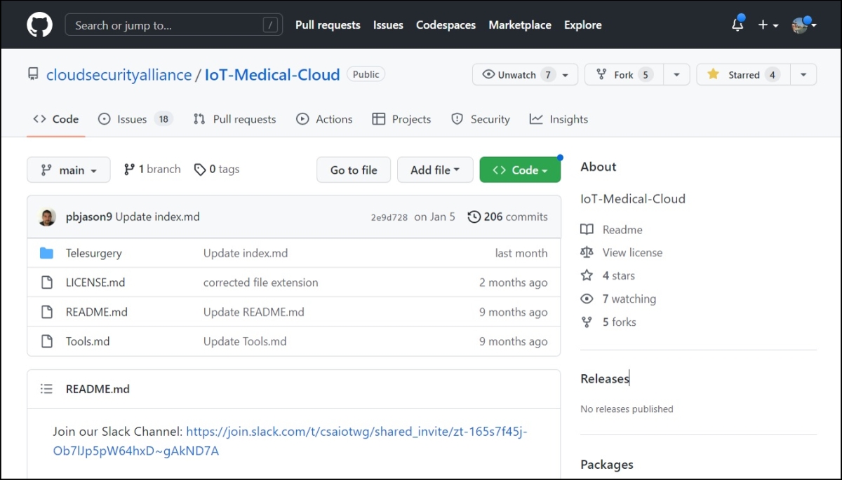 }1@CSA IoTWG^MITRE CollaborationuIoT-Medical-CloudviGitHubjmNbNŊgn oFCSA IoTWG / MITRE Collaboration on GitHubuCloudsecurityalliance/IoT-Medical-Cloudvi2023N210_j