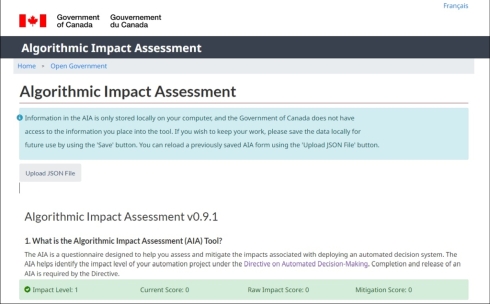 図1　カナダ連邦政府のアルゴリズム影響度評価ツール（第0.9.1版）
