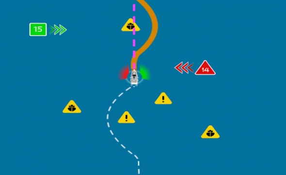 LOOKOUTは把握した周辺脅威に対処して避航航路を推奨する