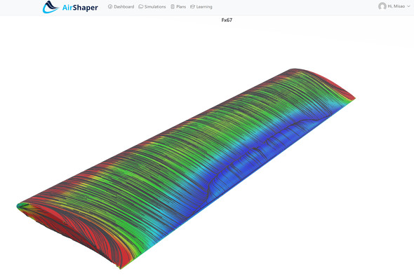 Surface Frictionのプロット。翼端で流れが外側に向かっている様子が確認できる