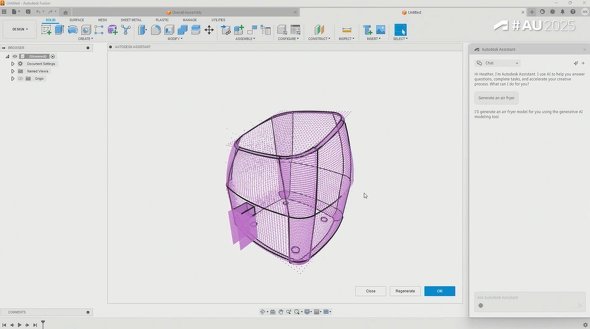 Autodesk Assistant�ɑ΂��āu����I�ȃG�A�t���C���[������āv�Ǝw������ƁA�o�X�P�b�g�⑀��p�l���Ȃǂ̕K�v�v�f��������G�A�t���C���[��3D���f�����������������B�����āA�������ꂽ3D���f���ɑ΂��ċ��^����Ȃǂ��s���ۂ��AAutodesk Assistant�Ɏw�����邾���Ŏ������������