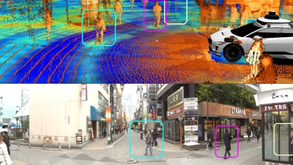 Waymo�h���C�o�[�ɂ���č��o����3D�f���i��j�Ǝ��ۂ̓��H�̏󋵁i���j