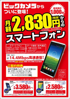 ビックカメラ、月額2830円からの「BIC SIM＋SIMフリー端末セット」を ...