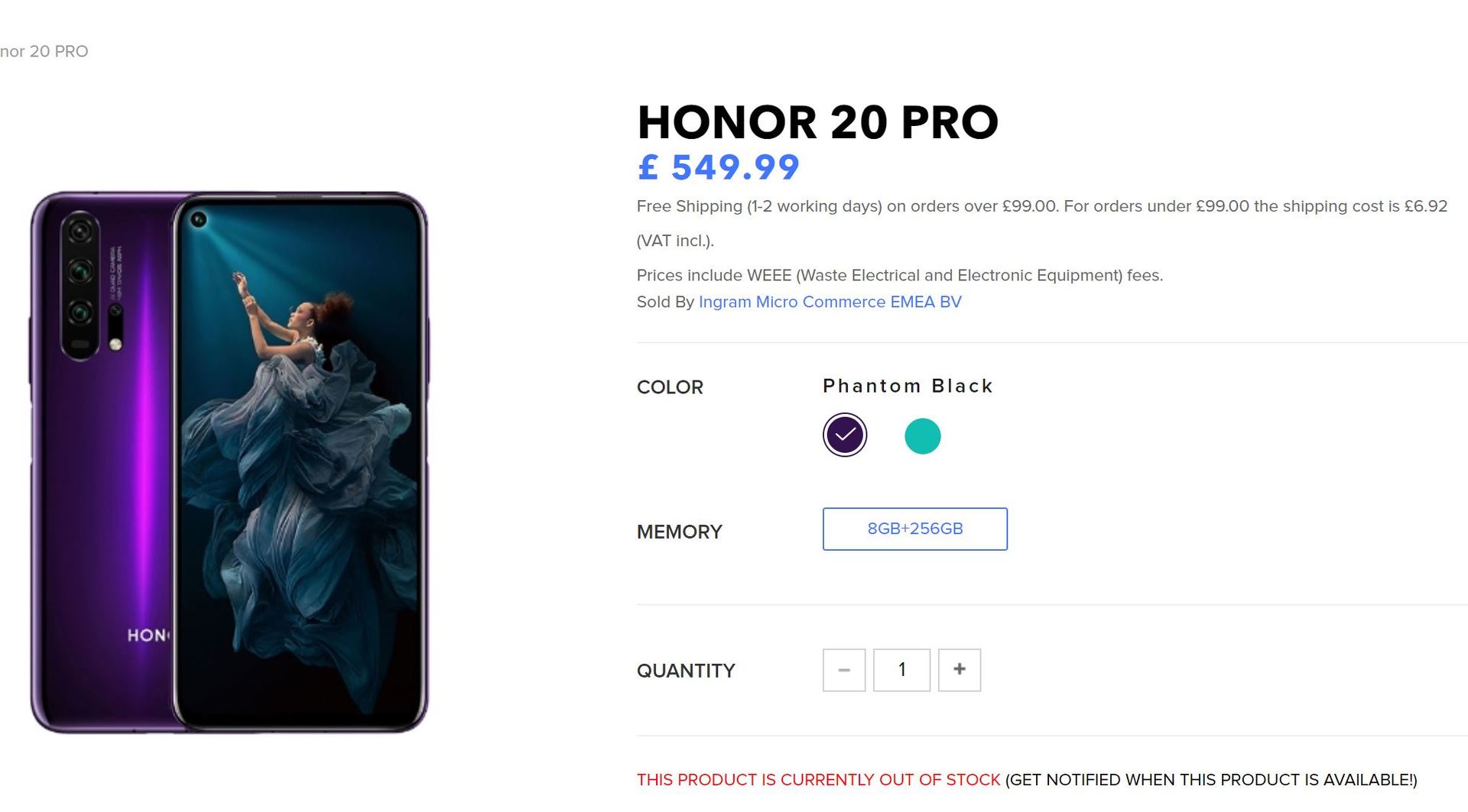 売約済　Honor 20 Pro