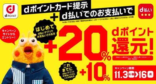 d払い、ローソンで最大20％還元キャンペーン 11月3日～16日 ...