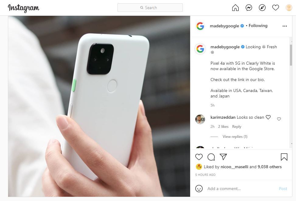 Pixel 4a（5G）」の新色「Clearly White」、Googleストアにも登場