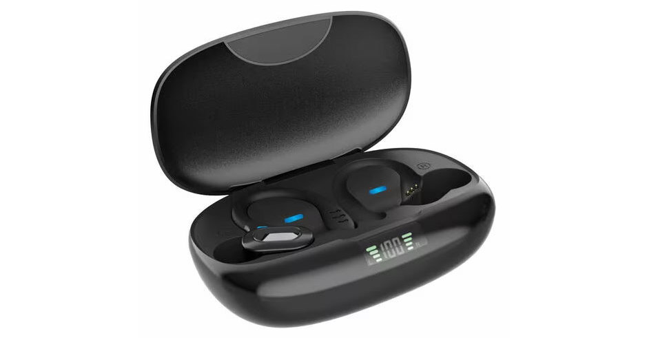 IPX7防水仕様 ブラック 次世代オープンイヤー ワイヤレスイヤホン ゲオ、IPX7の防水ワイヤレスイヤフォン ドライバー径8mmで4378円