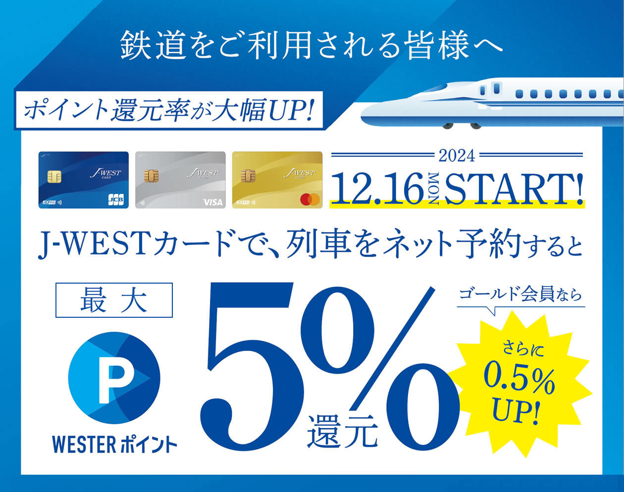 J-WESTカード、列車のネット予約で最大5％還元にアップ 新規入会＆利用で最大1万ポイント還元も - ITmedia Mobile