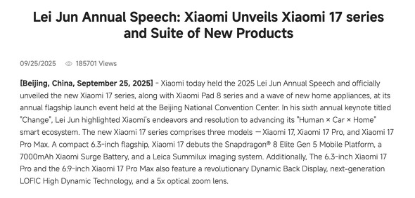 Xiaomi17 VI~ X}z Apple iPhone pN