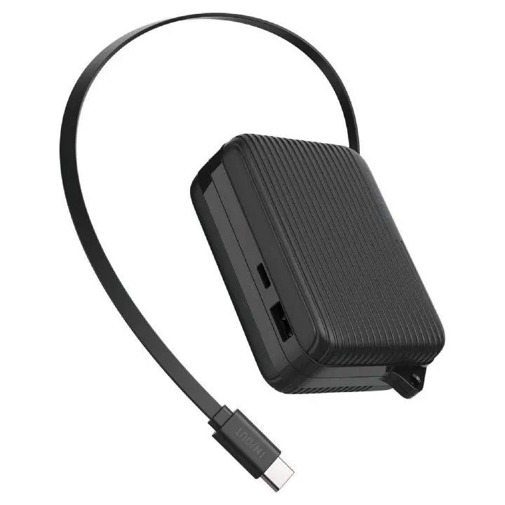 キャリーケース風デザインの巻き取り式ケーブル一体型モバイルバッテリー、エレコムから