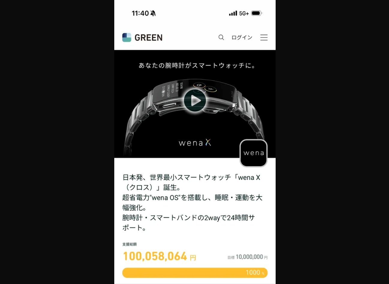 元ソニーの「wena X」、クラウドファンディング開始40分で“支援金額1億円”を突破