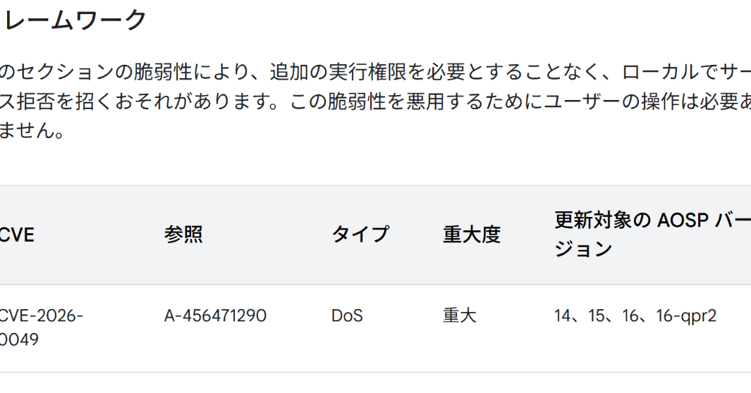 AndroidとPixelの4月月例更新　深刻な脆弱性修正と複数のバグ修正