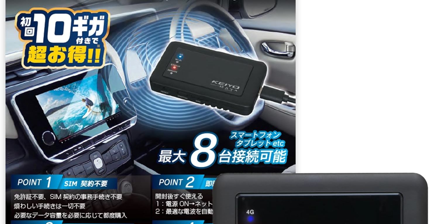 面倒な契約なしで車内をWi-Fi環境にできる「ケイヨウ 車載対応Wi-Fiルーター AN-S117」がセールで42％オフの1万1500円に