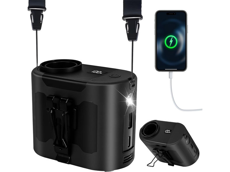 モバイルバッテリーやライトにもなる「首掛け扇風機」5段階風量調整・最大40時間動作