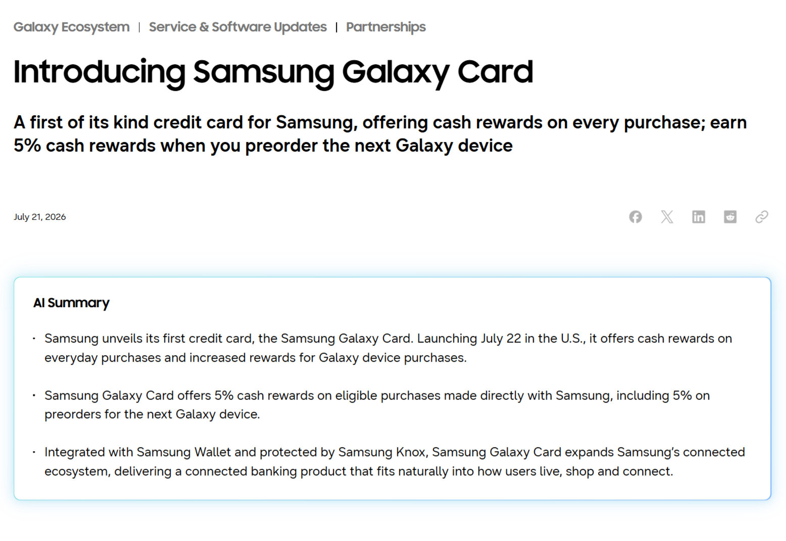 サムスン版クレカ「Galaxy Card」発表　最大5％還元、Samsung Walletと連携