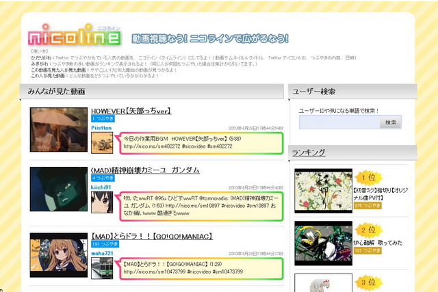 Twitterユーザーに人気の動画が分かる Nicoline Itmedia News