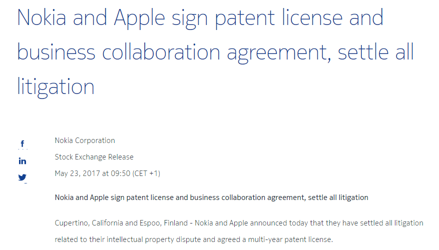  Apple、Apple-Nokia特許ライセンス条項の違法使用でSamsungに制裁を求める