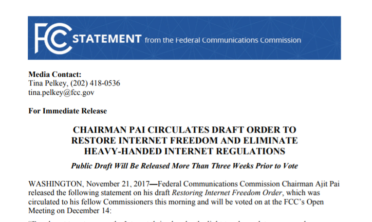  FCC、来月の投票でネット中立性ルールを廃止すると予想