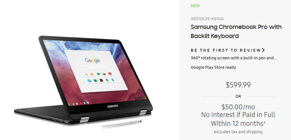 Samsungの「Chromebook Pro」のキーボードがバックライト付きに