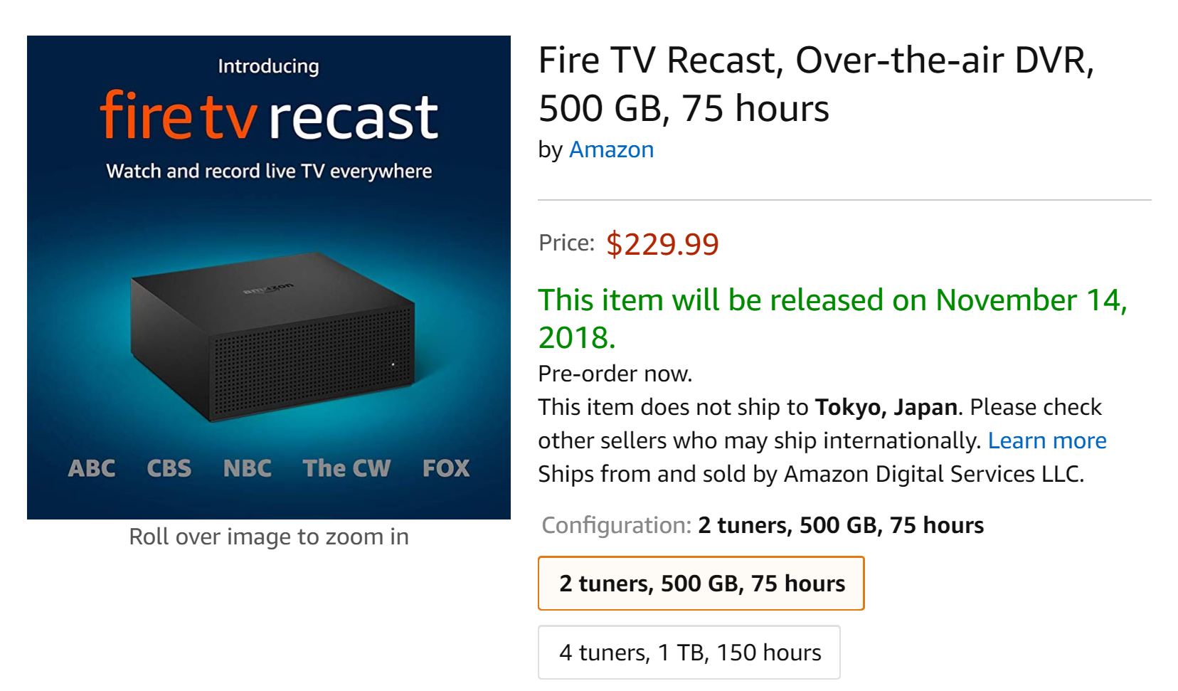 Amazon Fire TV Recast 1TB 150 Hours selling 4 Tuners