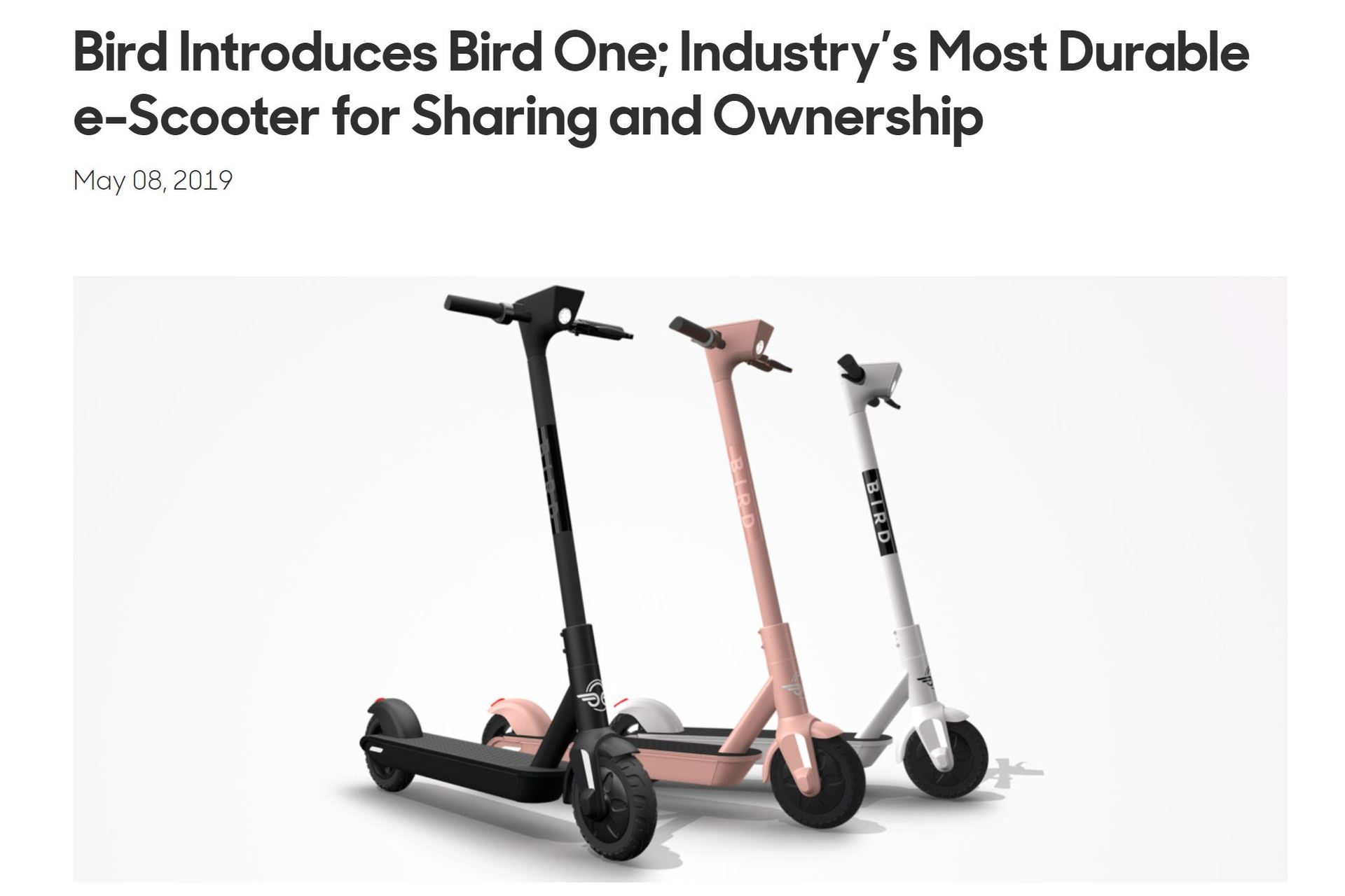 シェアサイクルのBird、電動スクーター「Bird One」を1299ドルで限定販売も - ITmedia NEWS