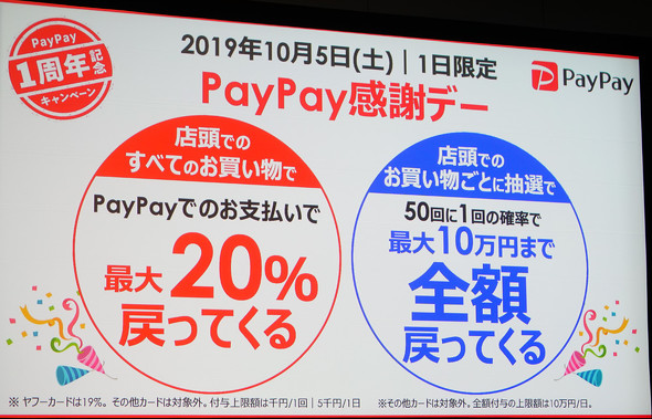 Paypay 1周年記念で最大20 還元 1日限定 感謝デー Itmedia News