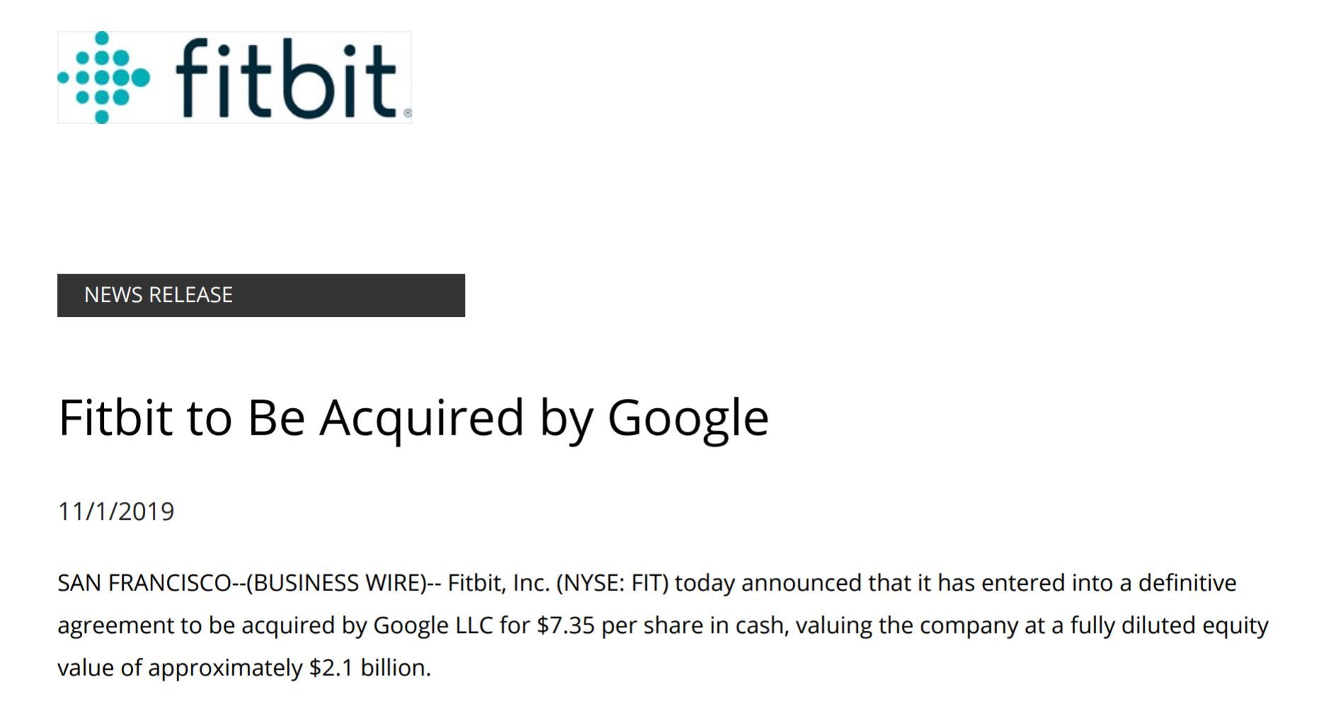Google、Fitbitを約21億ドルで買収